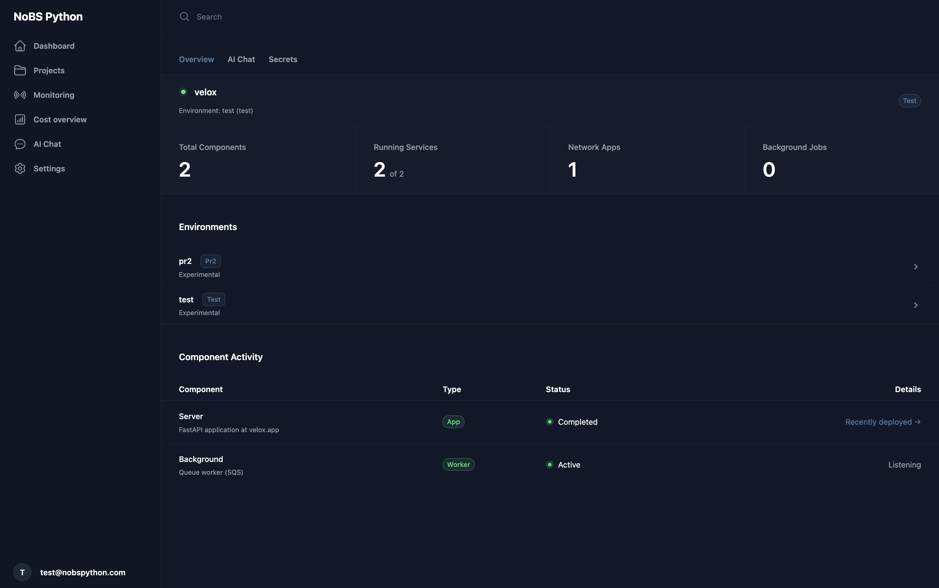 NoBS Python dashboard screenshot